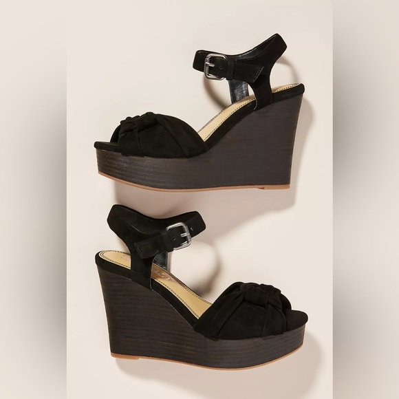 New Splendid Nada Wedge Platform Sandals black Suede - Picture 1 of 6
